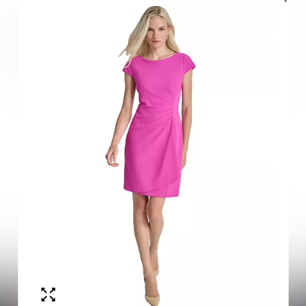 DKNY Women's Jewel-Neck Side-Pleat Scuba Sheath Knee-length Dress NWT Pink 12